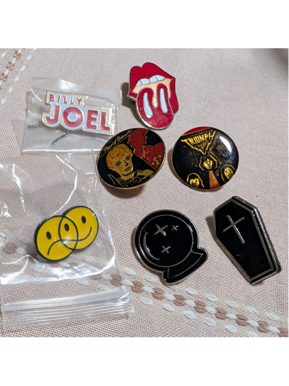 Vintage Music Enamel Pin Lot David Bowie Billy Joel Rolling Stones Triumph Goth